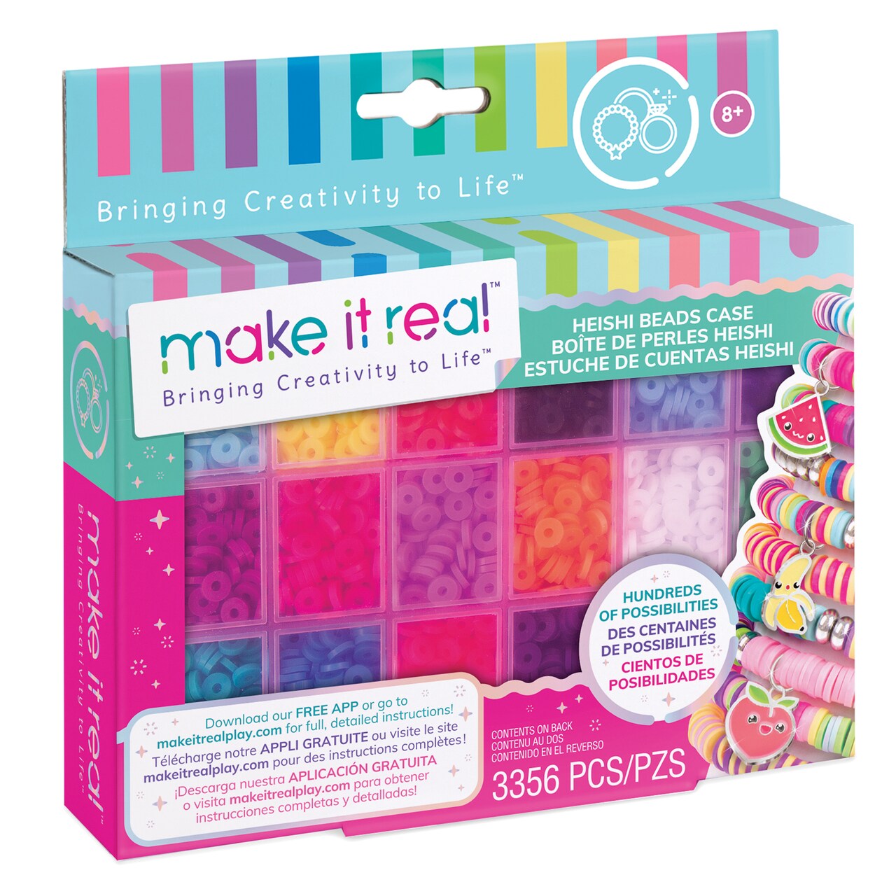 Make It Real: Heishi Beads Case - 3356 Pieces, Elastic Cord Beads & Charms, Tweens & Girls, Storage Case, Jewelry Kit, Make Bracelets Necklaces & More, Ages 8+